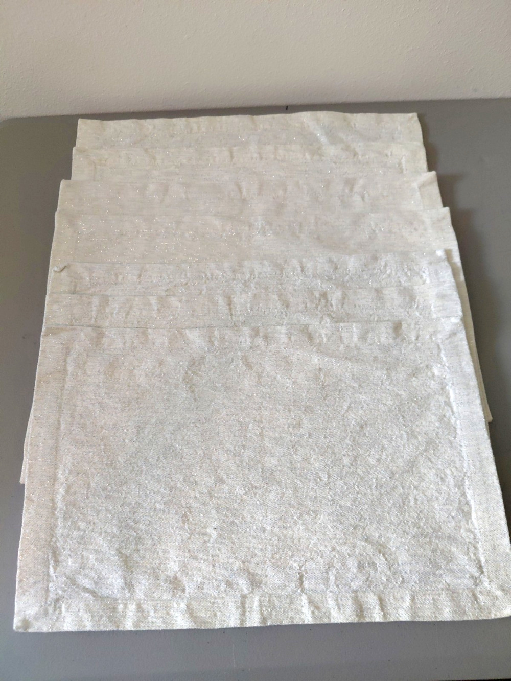 Silver Tinsel Cotton Placemats Set of 7 Textured Off White Tailored Elegant